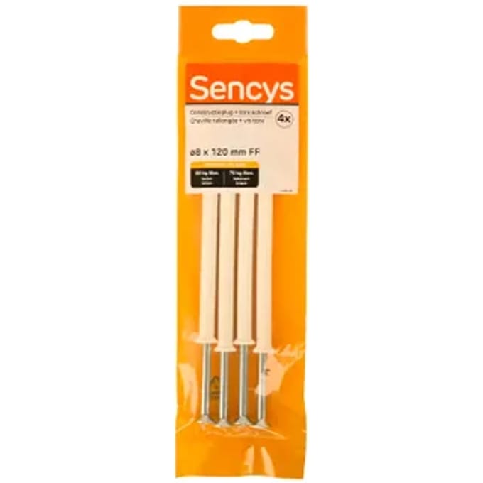 Sencys Plug Voor Raamkozijn Nylon - Diam. 8x120mm - 4 Stuks