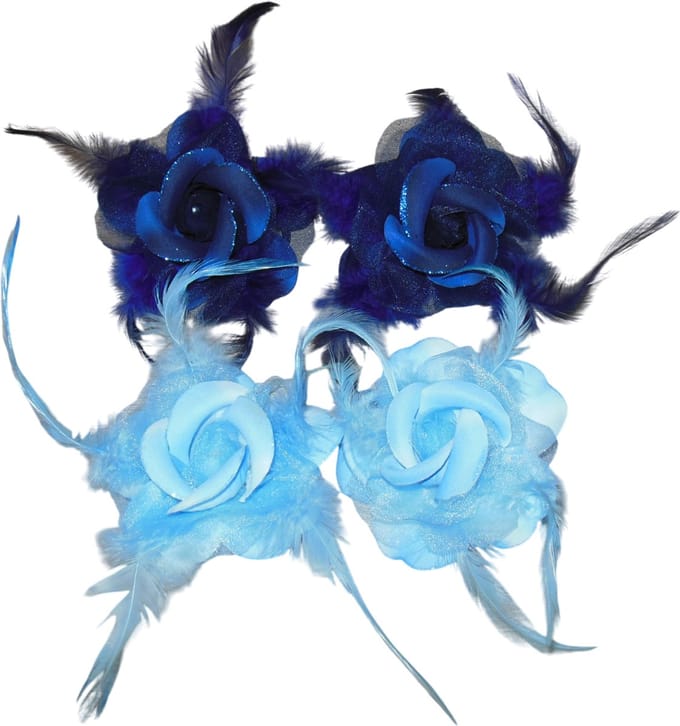 4x roosje groot met clipje donkerblauw-lichtblauw