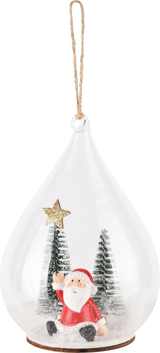 Dekoratief | Hanger globe m/santa, naturel, glas/hout, 7x7x10cm | A245348