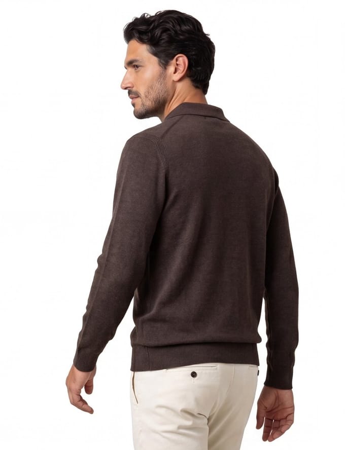 Profuomo polo lange mouw bruin