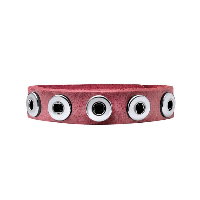 Quiges Dames Leren Armband voor 12mm Drukknopen/Chunks Roze - EBK033
