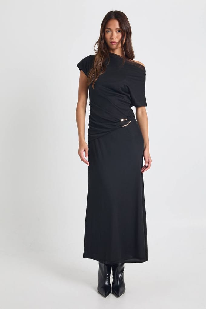 boohoo Dames Cowl-hals maxi-jurk met gouden biesdetails | Black | Maat: 8