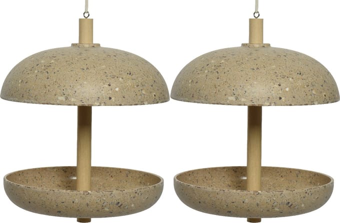 Decoris vogel voedersilo - 2x - bamboe hout - lichtbruin - 21 x 25 cm