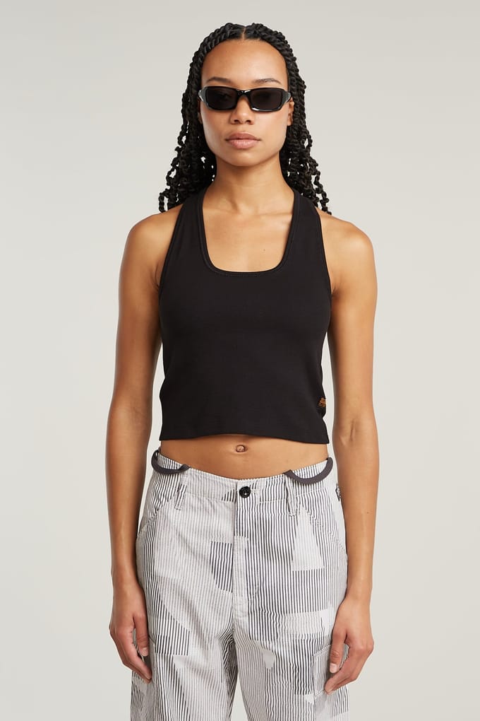 G-Star Back Snap Slim Cropped T Dk Black Maat: M | Mouwloze Tops Outlet | Dames | Zwart