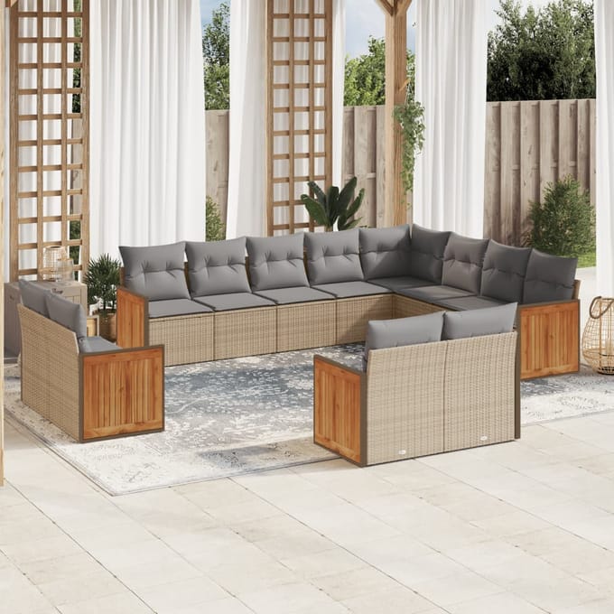 vidaXL - 12-delige - Loungeset - met - kussens - poly - rattan - beige