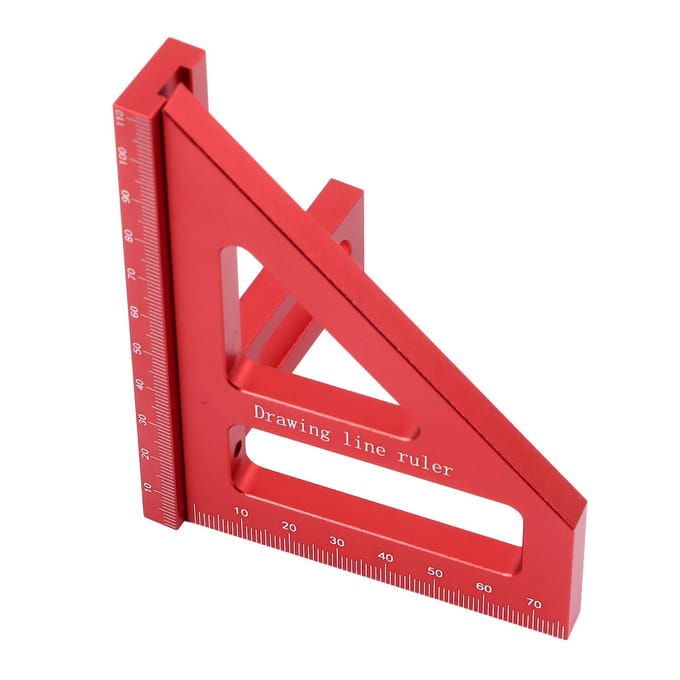 Règle de mesure multi-angles 3D 45 90 degrés Alliage d'aluminium Équerre de menuiserie Rapporteur d'onglet rouge