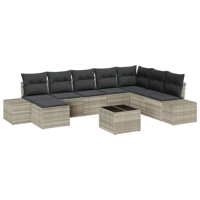 vidaXL Tuin Sofa Set 9 st Lichtgrijs poly rattan