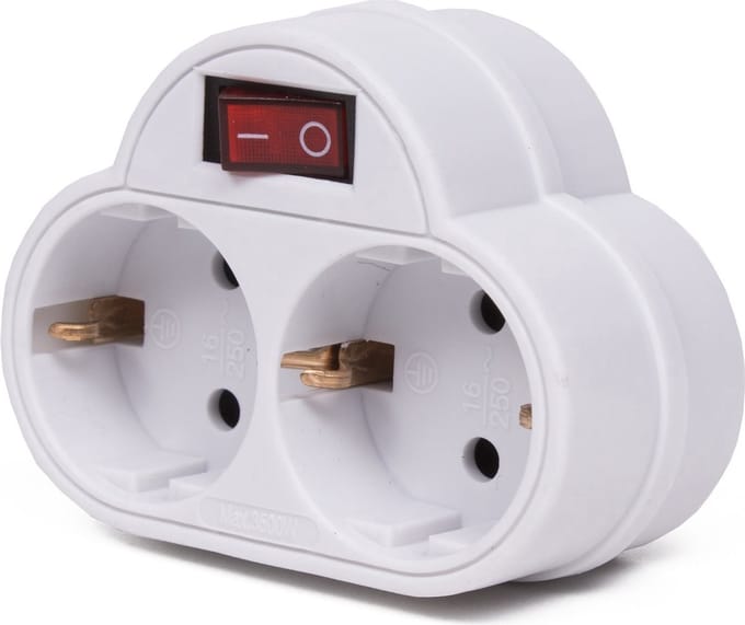 "2x Stopcontact Splitter Dubbel Wit - Met Randaarde & Schakelaar - Witte Stekkeradapters - Doorvoer- & Tweewegstekkers"