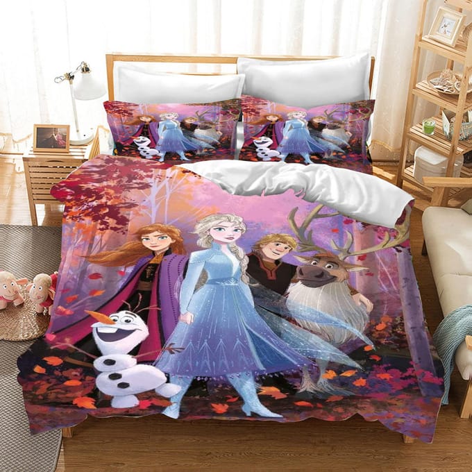 Ensemble de literie pour enfants La Reine des Neiges Princesse Elsa Ours Housse de couette Queen avec taie d'oreiller Ensemble de literie 3D pour enfants US Full(200*230cm)3pcs
