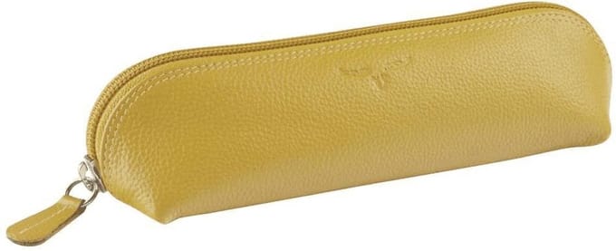 Leren pen etui Maverick met ritssluiting  - ovaal - geel