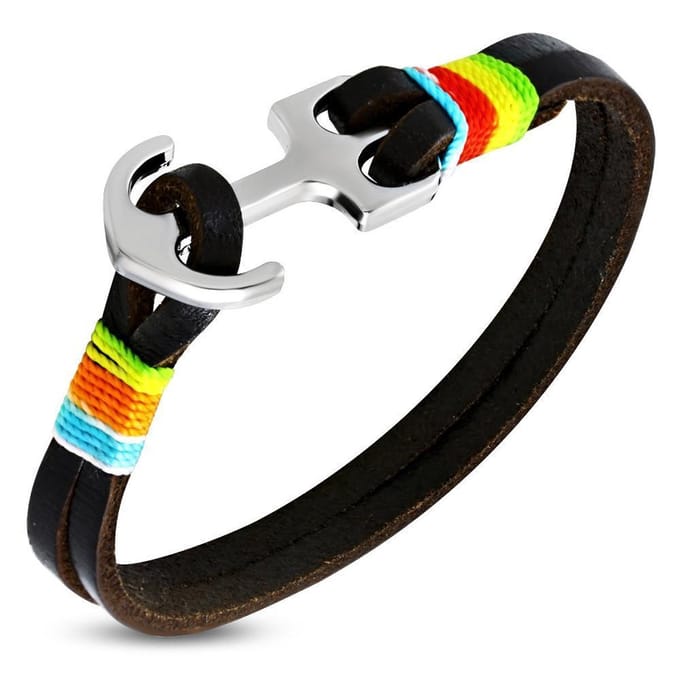 Montebello Armband Mare Multi Brown - Leer - 316L Staal - Anker - 10mm - 21cm