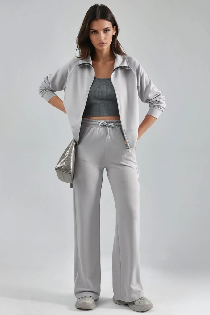 Modal Touch Gebreid Sweatshirt en Broek Set met Rits