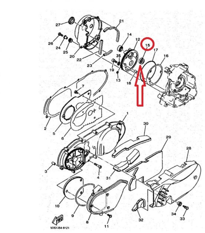Keerring carter rechts krukas voor scooter MBK 125 Thunder 93101-19172 Nieuw
