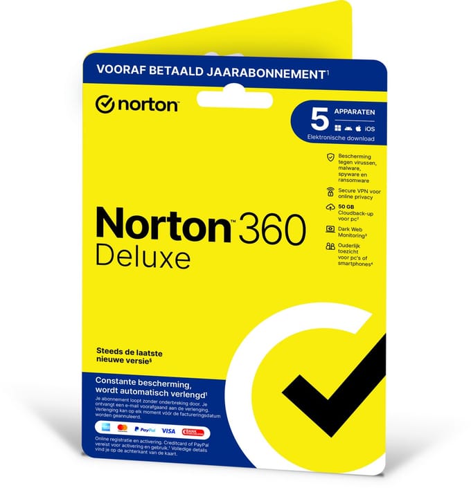 Norton 360 Deluxe - 1 Gebruiker - 5 Apparaten - 1 Jaar - 50GB - Windows/MAC/Android/iOS Download
