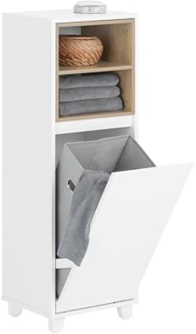 Witte Opbergmand voor Beddengoed - Vouwbare Wasmand met 2 Open Compartimenten