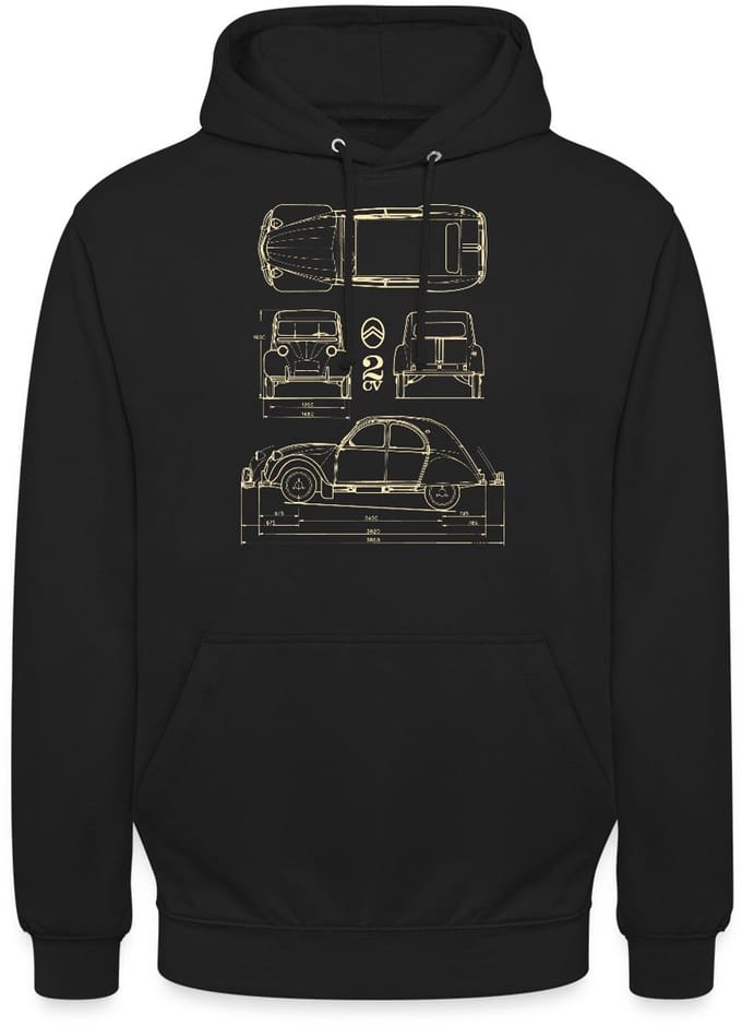 Citroën 2CV Maat Specificaties Blauwdruk Hoodie Unisex