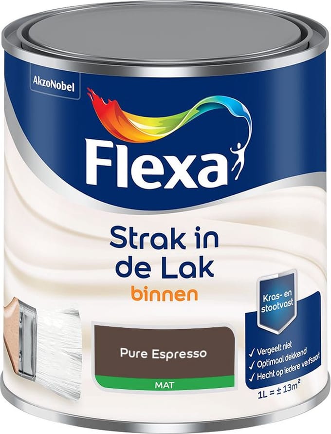 Flexa - Strak In De Lak Binnenlak Mat - Pure Espresso - Mengverf - 1 L
