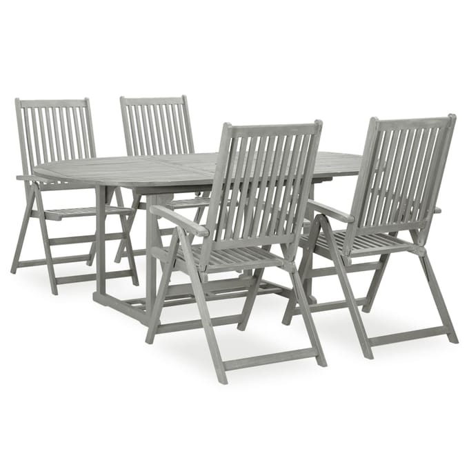 vidaXL - 5-delige - tuinset - (150-200)x100cm - massief - acaciahout - grijs