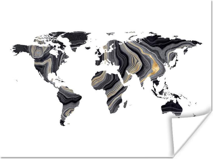 Wereldkaarten - Wereldkaart - Goud - Lijn - 80x60 cm