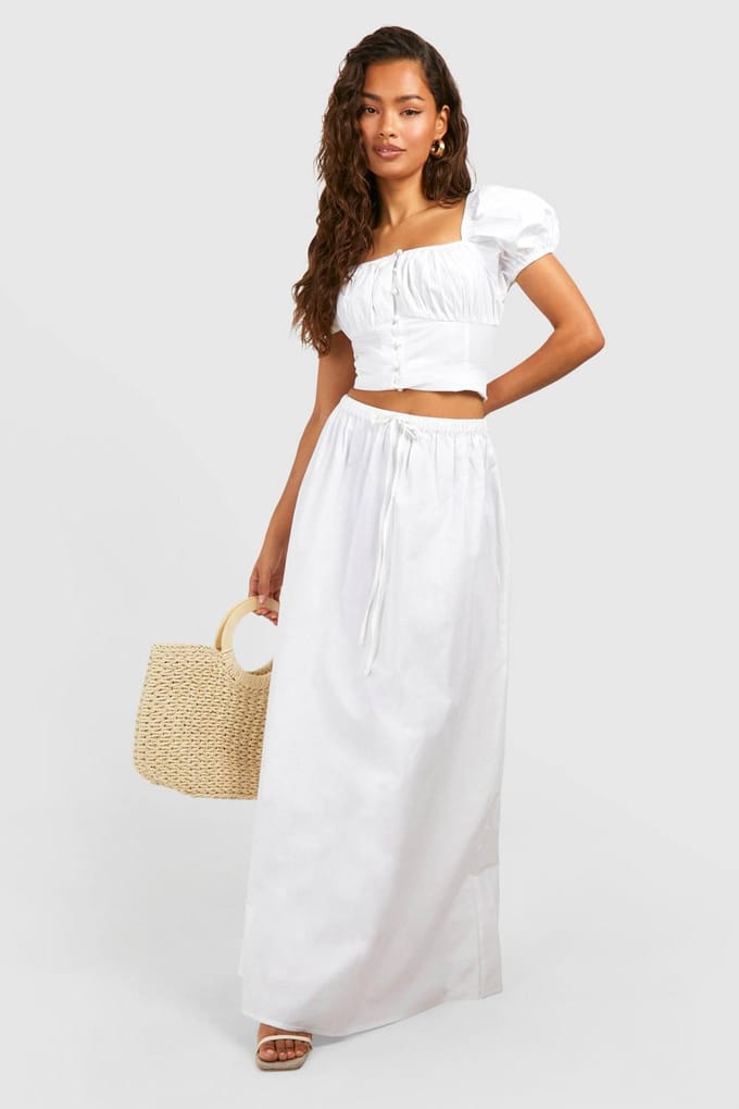 boohoo Dames Poplin Full Maxi-Rok | Ivory | Maat: 12