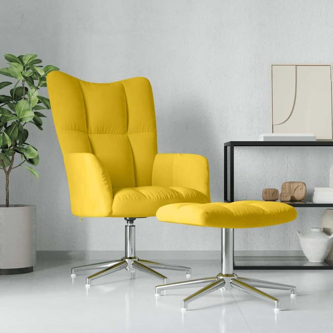 vidaXL - Relaxstoel - met - voetenbank - fluweel - mosterdgeel