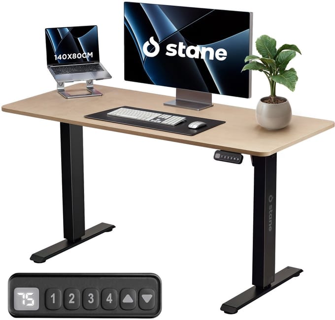 Stane Zit Sta Bureau Elektrisch Verstelbaar - Incl. Kabelgoot - 140 x 80 cm - Eiken