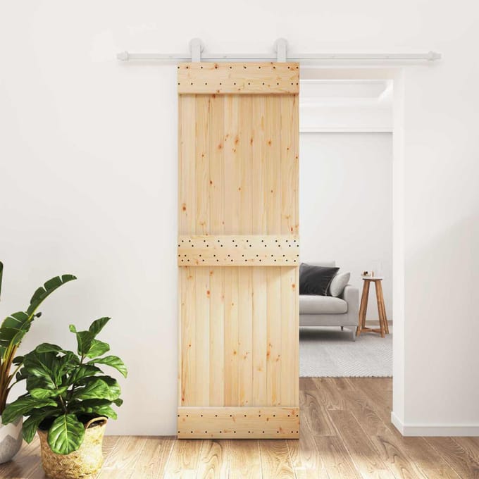 vidaXL - Schuifdeur - Natuurlijk - en - Wit - 70 - x - 210 - cm - Massief - Pine - Hout
