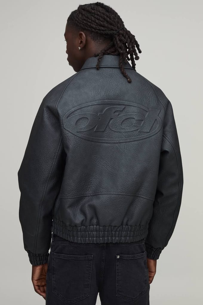 Boxy Fit Gebosseerde Ofcl Bomber Jacket Met Kraag | Black | Size Medium