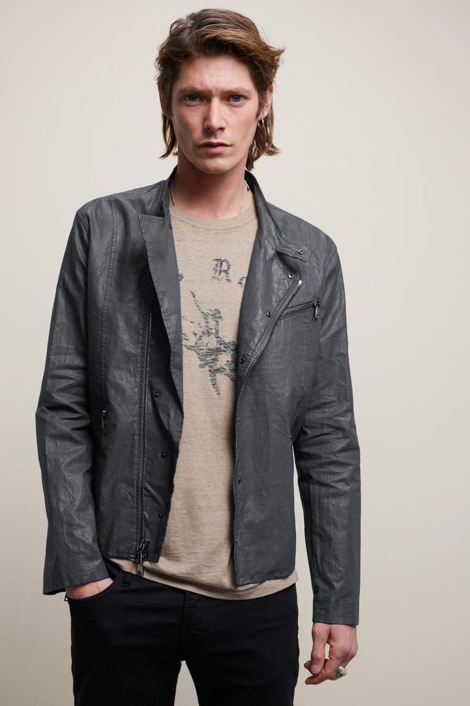 John Varvatos Slim Fit Asymmetric Snap/ Seal Grey Größe: 46 | Lederjacken Outlet | Herren | Grau