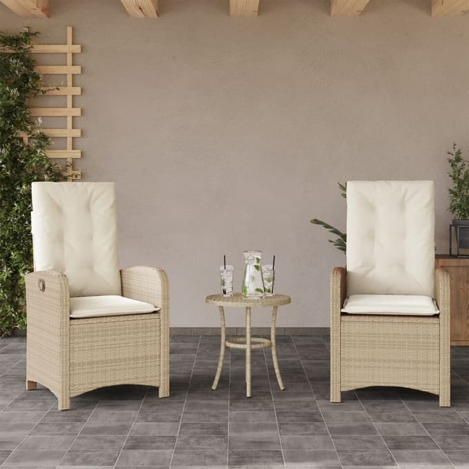 vidaXL - Tuinstoelen - 2 - st - verstelbaar - met - kussens - poly - rattan - beige