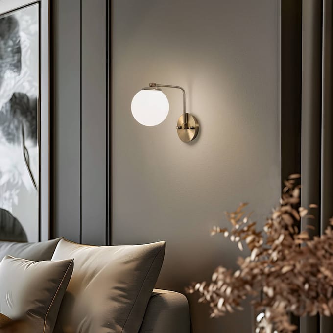 Opviq Wandlamp Daisy 146-A, goud, kap van opaalglas