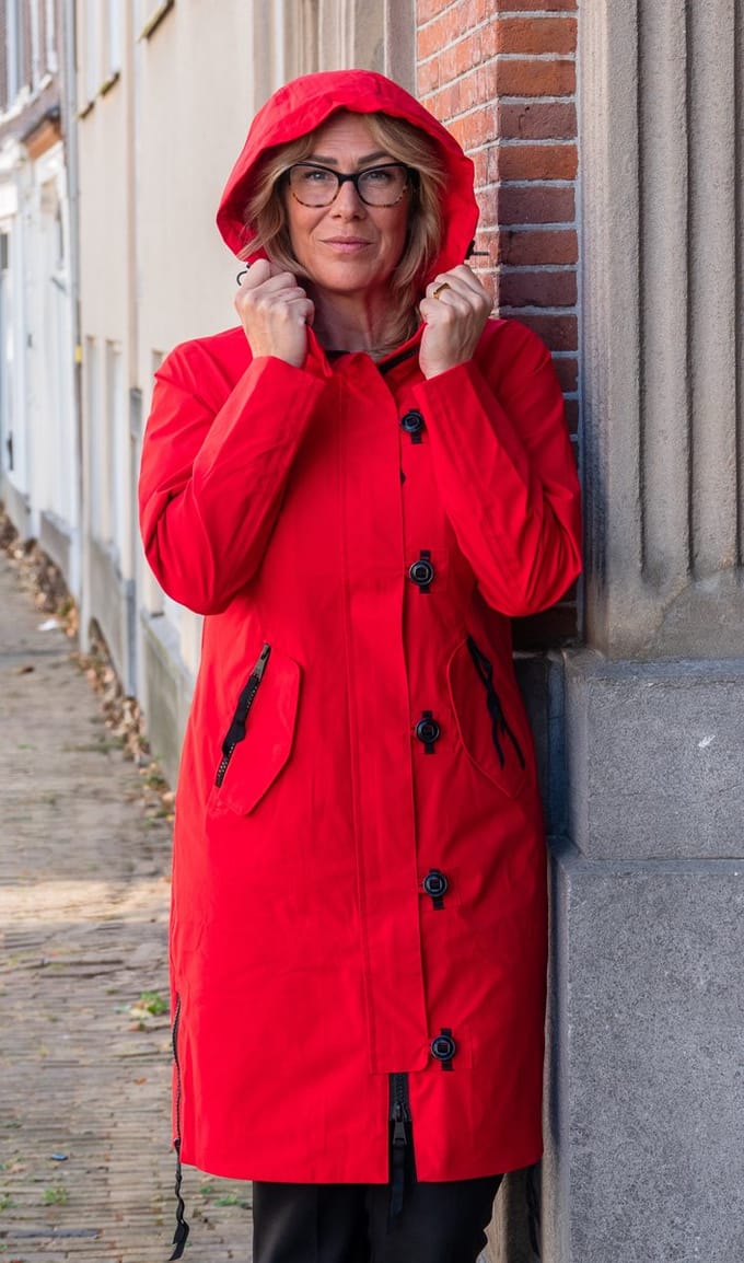 Lange dames tussenjas - Waterafstotend & getailleerd - Rood - Maat 42