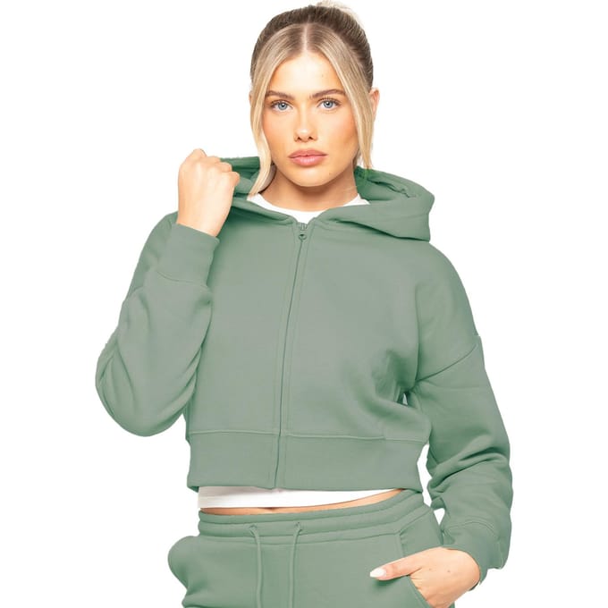 Enzo Women Crop Zip Hoodie