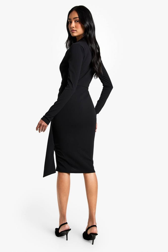 boohoo Dames Wrapdetail Aangepaste Blazer Midi Jurk | Black | Maat: 8