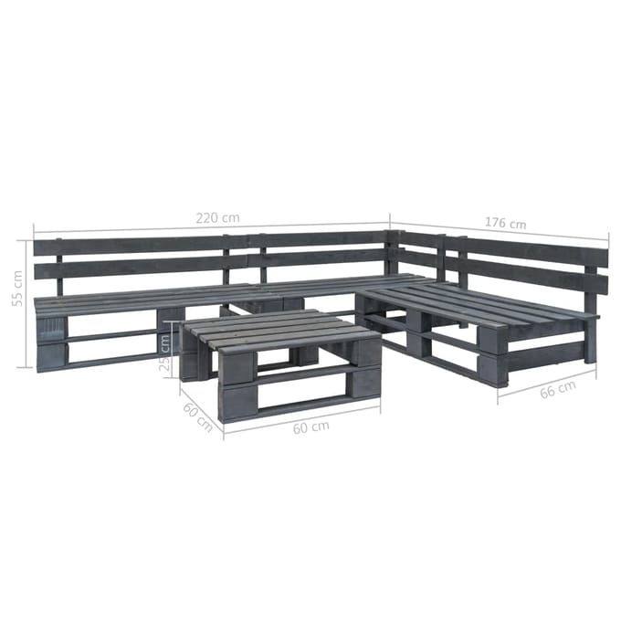 vidaXL - 4-delige - Loungeset - pallet - hout - grijs