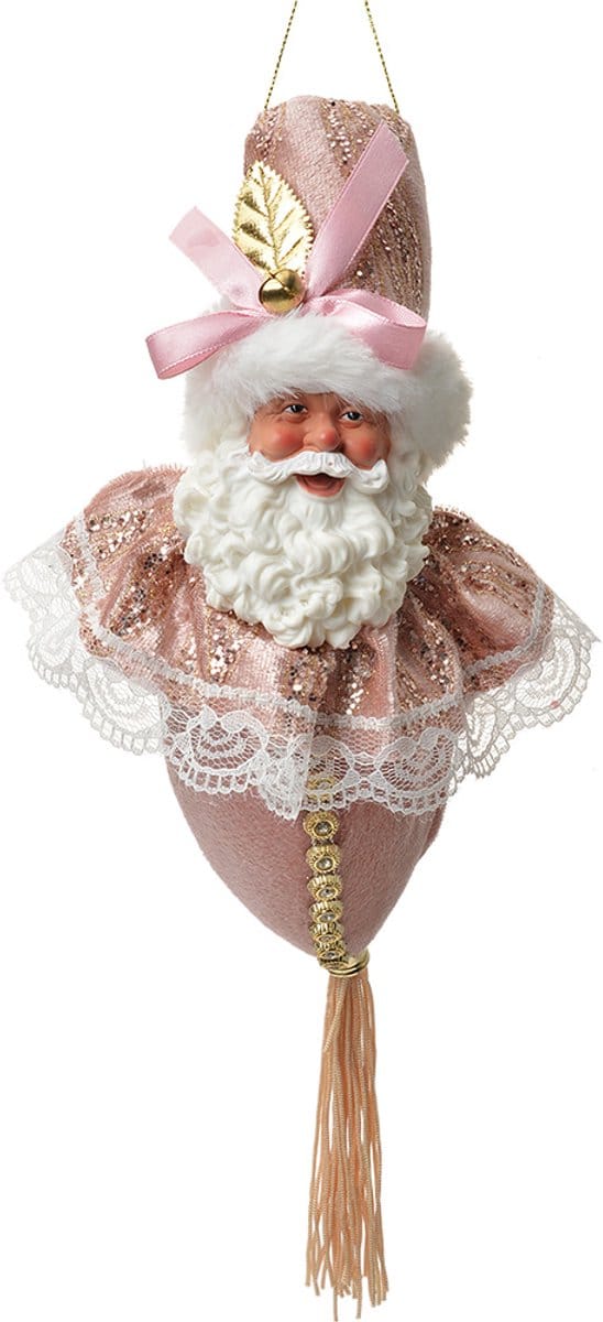 Clayre & Eef Kersthanger Kerstman 35 cm Roze Textiel
