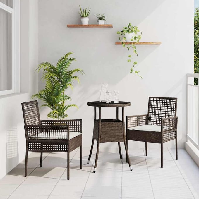 vidaXL - Tuin - Eettafel - Set - 3 - st - Bruin - poly - rattan