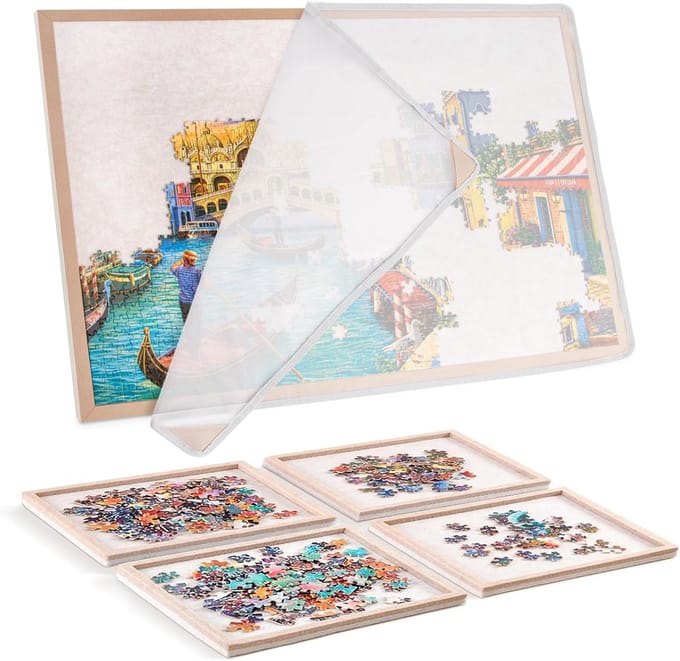 Groot puzzelbord met sorteerbakjes en beschermhoes 1000 stukjes