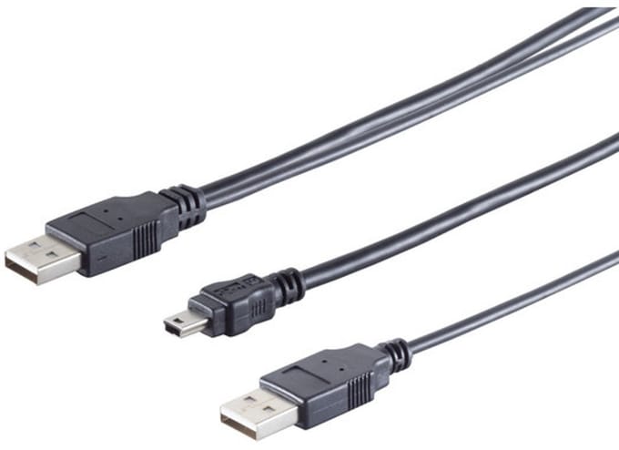 USB-Y-Stromkabel 2xUSB A-St./USB-B-Mini 5 pin 0,6m