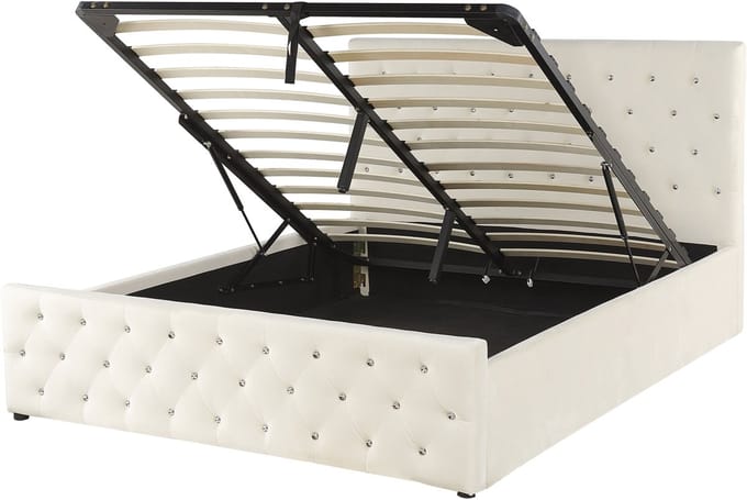 AMIENS - Bed met opbergruimte - Lichtbeige - 140 x 200 cm - Fluweel