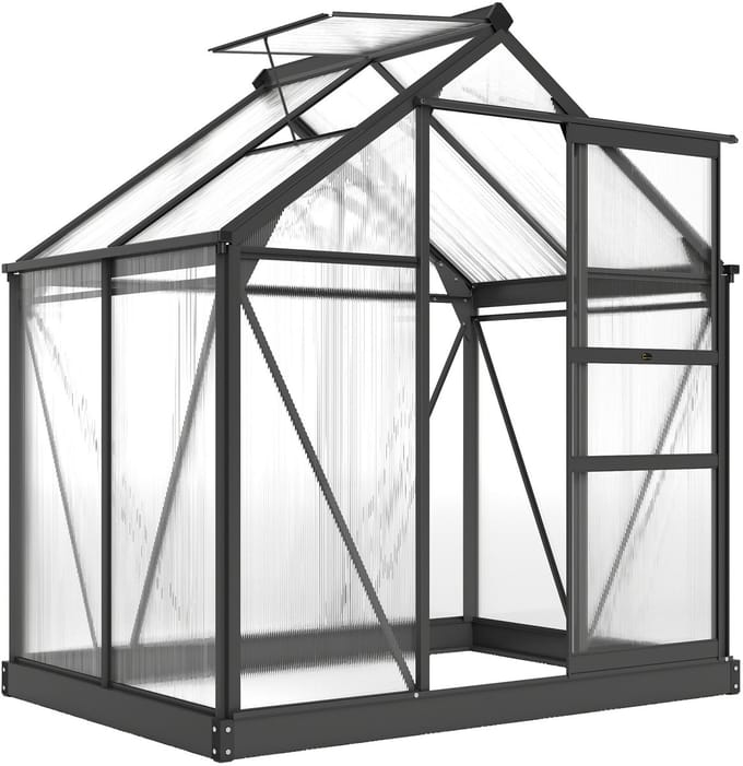 Outsunny-kas - Polycarbonaat - 190x132x201cm - Grijs, transparant