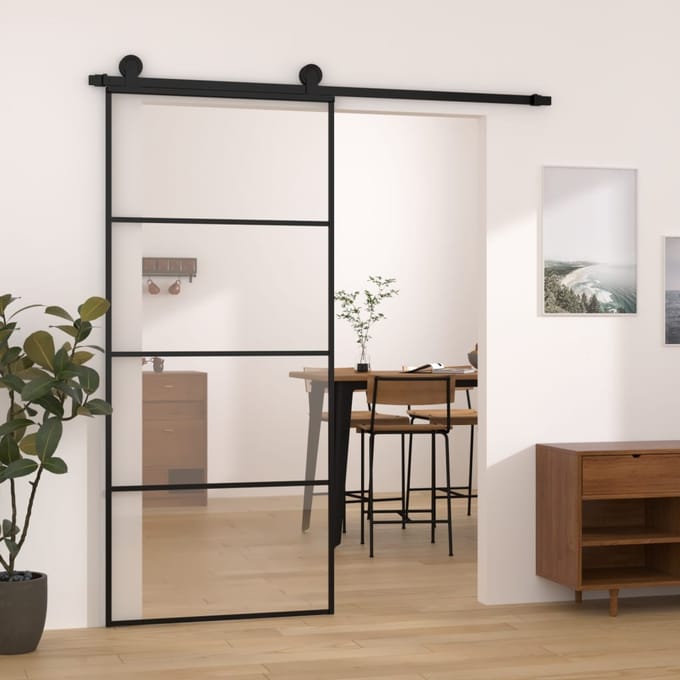 vidaXL - Schuifdeur - met - beslag - 90x205 - cm - ESG-glas - en - aluminium