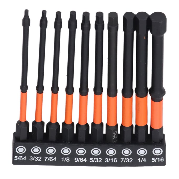 10 Stuks SAE Zeskant Bit Set 100mm Lengte 1/4 Inch Schacht S2 Legeringsstaal Zeskant Bits met Opbergrek