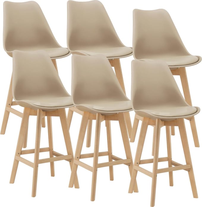 Barkruk set van 6 kunstleer en beuken 105x48x58 cm beige
