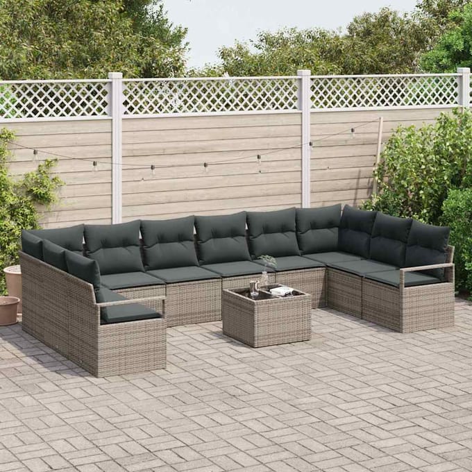 vidaXL - Tuinbank - Set - 11 - st - Lichtgrijs - poly - rattan
