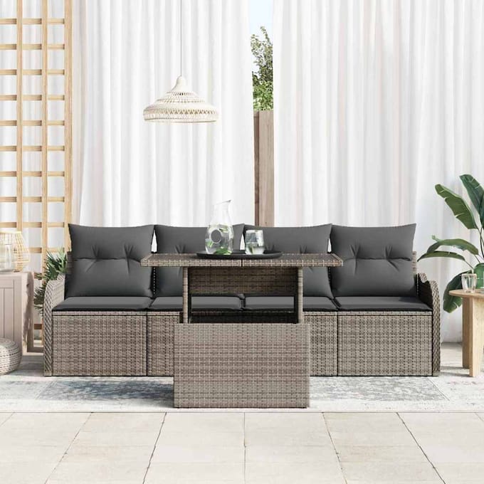 vidaXL - Tuinbank - Set - 5 - st - 4-zits - Grijs - [Synthetisch]: - Poly - Riet