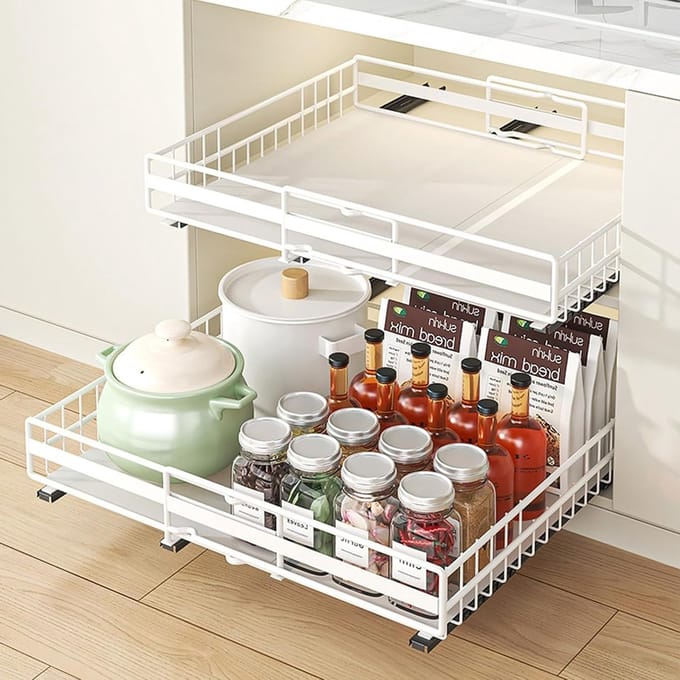 Trekbare Keukenlade Organizer Set van 2, Verstelbare Kastruimte, Ideaal voor Keuken en Opslag