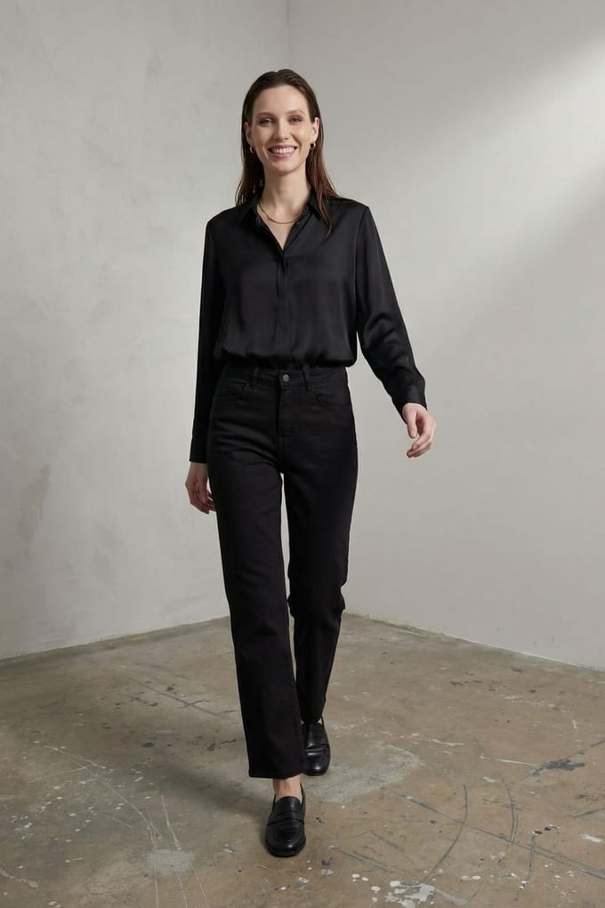 High Waist Denim Rechtemodel Broek met Zakken