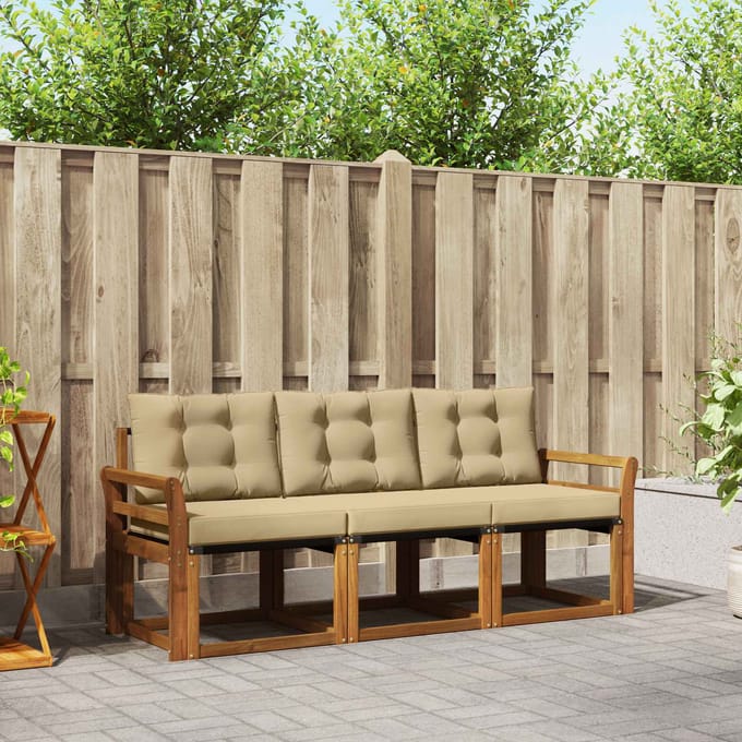 vidaXL - Buiten - bank - set - 3 - st - Natuurlijk - en - Beige