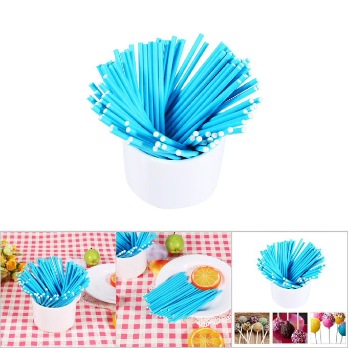 100 Stuks/Set Kleurrijke Lollystokjes Cake Pop Stokjes voor Snoep Chocolade 10cm Blauw blauw
